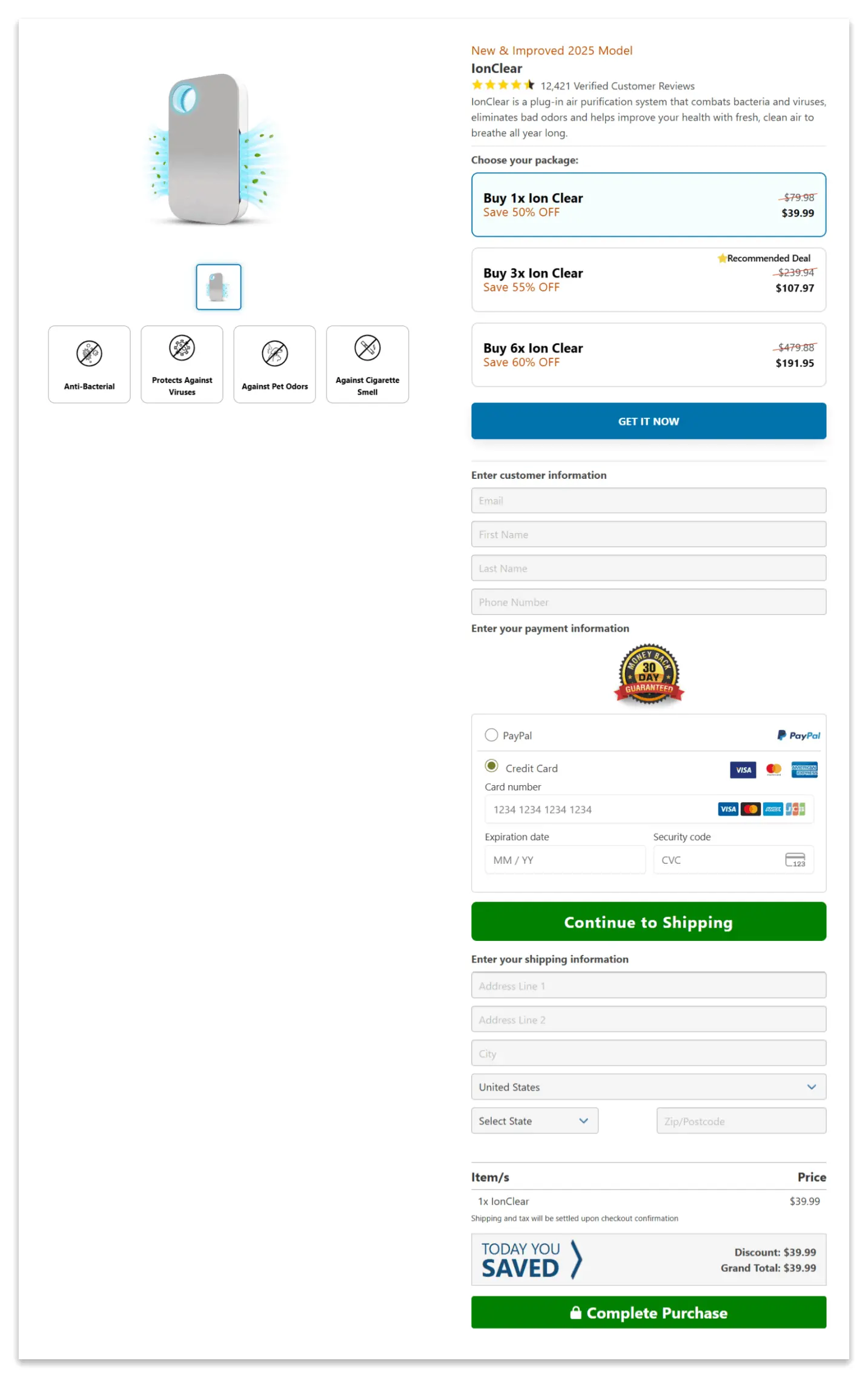 IonClear Secure Checkout Page
